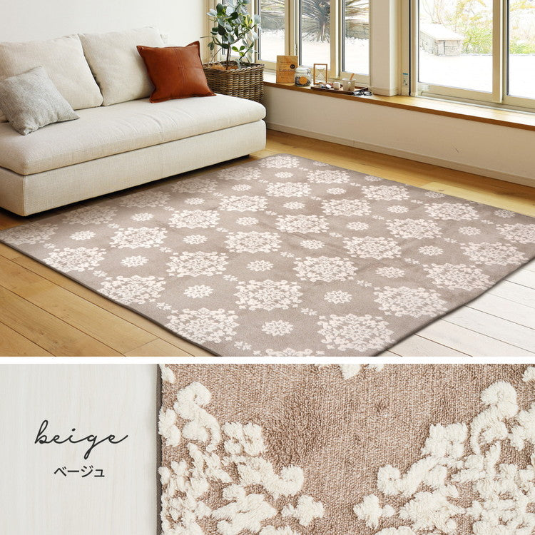 ラグ シュシュ 200×240cm 3畳 厚手ラグ ホットカーペットカバー こたつ敷き 雪の結晶 ダマスク柄 姫系 かわいい 北欧 あったか 秋冬用 ピンク(代引不可)