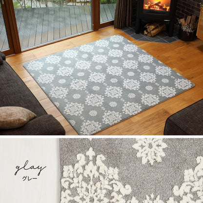 ラグ シュシュ 200×240cm 3畳 厚手ラグ ホットカーペットカバー こたつ敷き 雪の結晶 ダマスク柄 姫系 かわいい 北欧 あったか 秋冬用 ピンク(代引不可)
