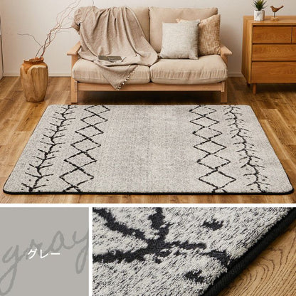 ベニワレン風 デザインラグ 185×185cm モロッカン 先染め仕様 ウレタン12mm ふっくら ラグ 床暖房対応 ラグマット カーペット 絨毯 モノトーン おしゃれ(代引不可)