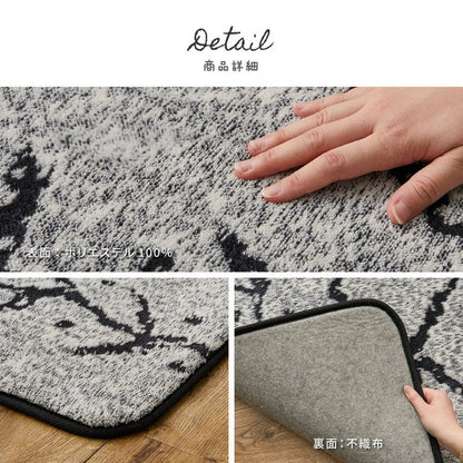 ベニワレン風 デザインラグ 185×185cm モロッカン 先染め仕様 ウレタン12mm ふっくら ラグ 床暖房対応 ラグマット カーペット 絨毯 モノトーン おしゃれ(代引不可)