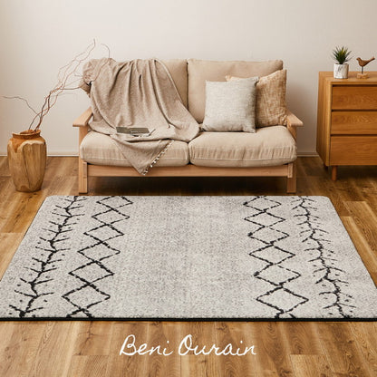 ベニワレン風 デザインラグ 200×240cm モロッカン 先染め仕様 ウレタン12mm ふっくら ラグ 床暖房対応 ラグマット カーペット 絨毯 モノトーン おしゃれ(代引不可)