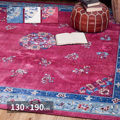 洗える 花柄フランネルラグ ミュゲ 約130×190cm 手洗いOK 滑り止め付き フェミニン シノワズリ 転写 韓国インテリアかわいい 可愛い おしゃれ(代引不可)