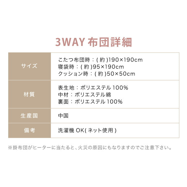 クッションになるこたつ布団 収納袋付き 大人かわいい くすみカラー コーデュロイ 3WAY こたつ掛け布団 寝袋 シュラフ こたつ布団収納 カバー 可愛い かわいい おしゃれ(代引不可)