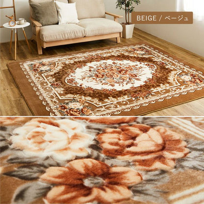 花柄 フランネルラグ 220×320cm エレガント ホットカーペットカバー 床暖房対応 ラグ ラグマット カーペット 絨毯 オールシーズン(代引不可)