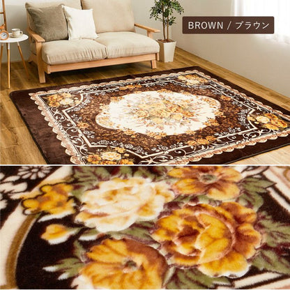 花柄 フランネルラグ 220×320cm エレガント ホットカーペットカバー 床暖房対応 ラグ ラグマット カーペット 絨毯 オールシーズン(代引不可)