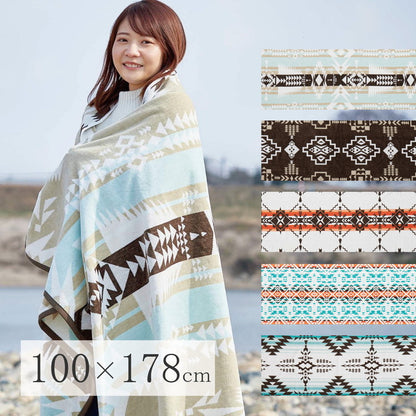 綿100% タオルブランケット 100×178cm アウトドア ビーチタオル 多機能 ブランケット ネイティブ柄 タオルケット エスニック 大判 厚手 キャンプ おしゃれ ひざ掛け マルチカバー(代引不可)