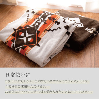 綿100% タオルブランケット 100×178cm アウトドア ビーチタオル 多機能 ブランケット ネイティブ柄 タオルケット エスニック 大判 厚手 キャンプ おしゃれ ひざ掛け マルチカバー(代引不可)