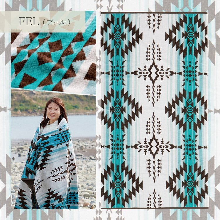 綿100% タオルブランケット 100×178cm アウトドア ビーチタオル 多機能 ブランケット ネイティブ柄 タオルケット エスニック 大判 厚手 キャンプ おしゃれ ひざ掛け マルチカバー(代引不可)