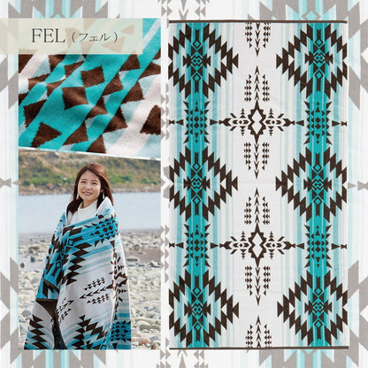 綿100% タオルブランケット 100×178cm アウトドア ビーチタオル 多機能 ブランケット ネイティブ柄 タオルケット エスニック 大判 厚手 キャンプ おしゃれ ひざ掛け マルチカバー(代引不可)