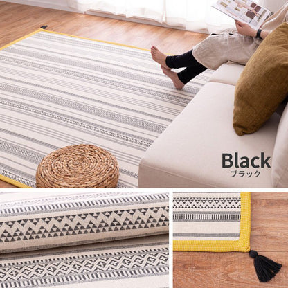 洗濯機で洗える インド綿100%ラグ 約90×185cm 約1畳 テラ フサ付き すべり止め付き コットンラグ キリム柄 オールシーズン ウォッシャブルラグ(代引不可)