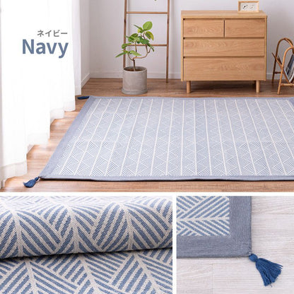 洗濯機で洗える インド綿100%ラグ 約90×185cm 約1畳 クラック フサ付き すべり止め付き コットンラグ ヘリンボーン オールシーズン ウォッシャブルラグ(代引不可)