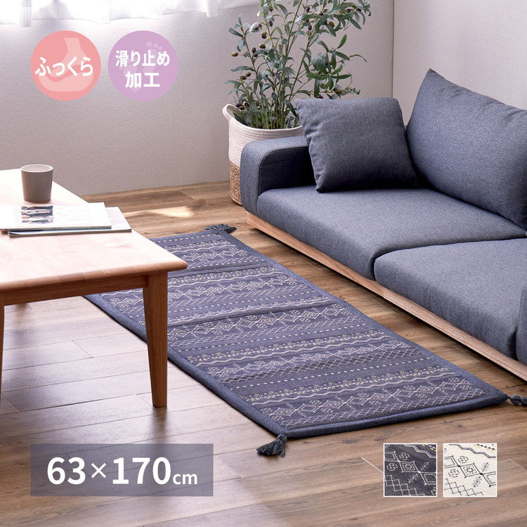インド綿100%ふっくらラグ ジラル 約63×170cm ふっくら 厚手 ボンディング マット タッセル付き ラグマット オールシーズン(代引不可)