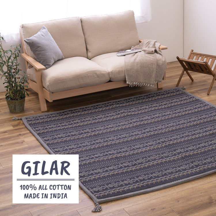 インド綿100%ふっくらラグ ジラル 約63×170cm ふっくら 厚手 ボンディング マット タッセル付き ラグマット オールシーズン(代引不可)