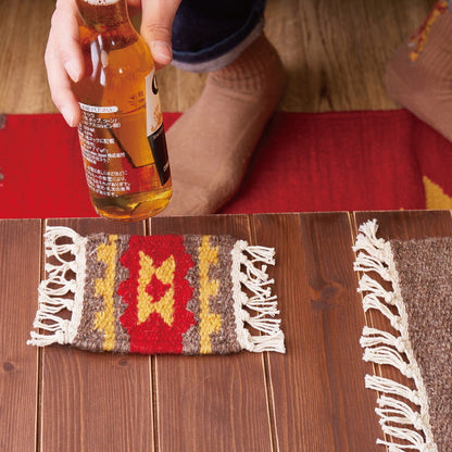 ウール100% 手織りコースター 2枚組 アンシュ イーシュ 約10×10cm キリム 羊毛 キャンプ アウトドア(代引不可)