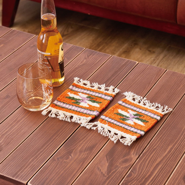 ウール100% 手織りコースター 2枚組 アンシュ イーシュ 約10×10cm キリム 羊毛 キャンプ アウトドア(代引不可)