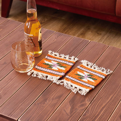 ウール100% 手織りコースター 2枚組 アンシュ イーシュ 約10×10cm キリム 羊毛 キャンプ アウトドア(代引不可)