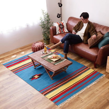 ウール100% 手織りラグ 約140×200cm アンシュ イーシュ 約2畳 ラグマット キリム 羊毛 キャンプ アウトドア(代引不可)