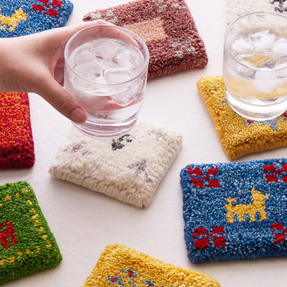 手織りのギャッベ コースター 10×10cm ギャベ ウール 手織り 壁飾り インド製 おしゃれ(代引不可)