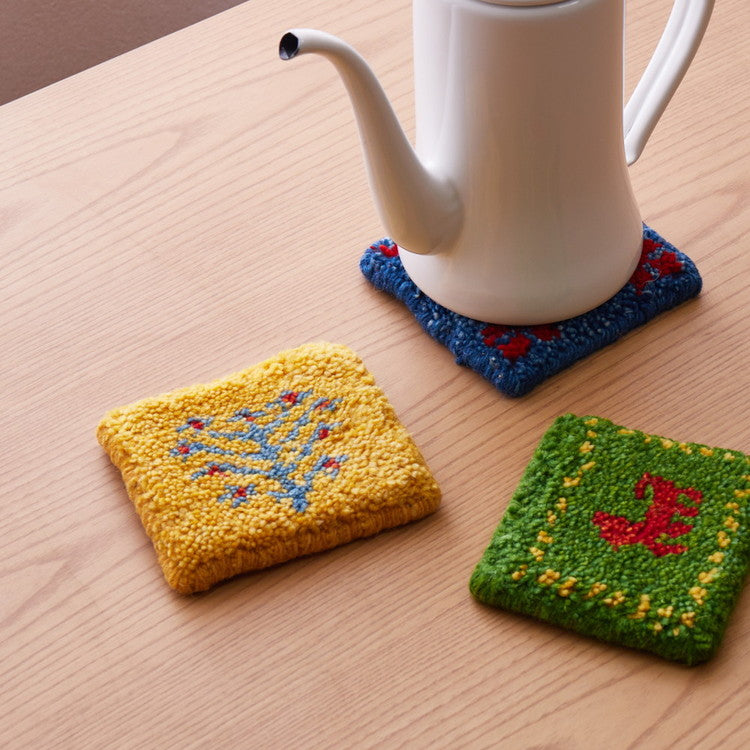 手織りのギャッベ コースター 10×10cm ギャベ ウール 手織り 壁飾り インド製 おしゃれ(代引不可)