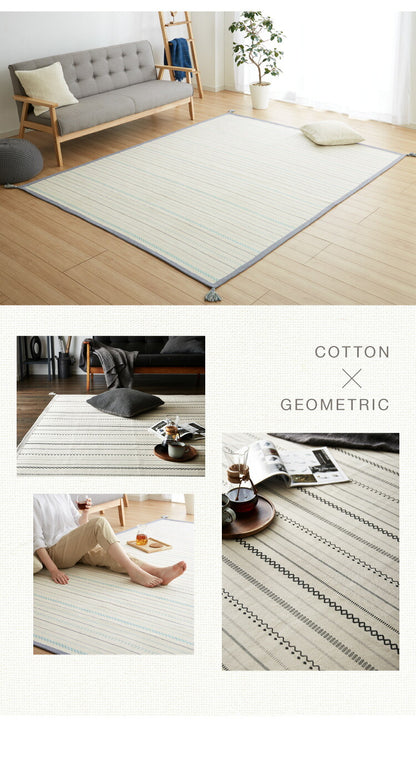 洗濯機で洗えるラグ 185×240cm インド綿100%ラグ おしゃれ ネイティブ フサ付き 約3畳 かわいい 幾何学 ウレタン ラグマット コットンラグ タッセル 洗濯OK ウォッシャブルラグ 春夏 北欧(代引不可)