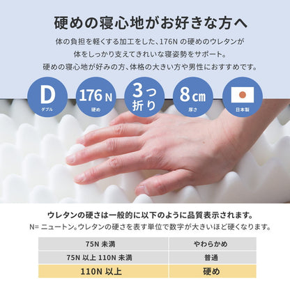 日本製 点で支えるマットレス ダブル 3つ折り プロファイル加工 体圧分散 厚さ8cm ウレタンマットレス コンパクト マット 敷布団 敷き布団(代引不可)