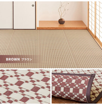 洗える い草風カーペット ルイス 江戸間4.5帖 261×261 花ござ 洗えるラグ 柄上敷き PP素材で水に強い 屋内 屋外 レジャーシート 和風 和モダン シンプル おしゃれ(代引不可)