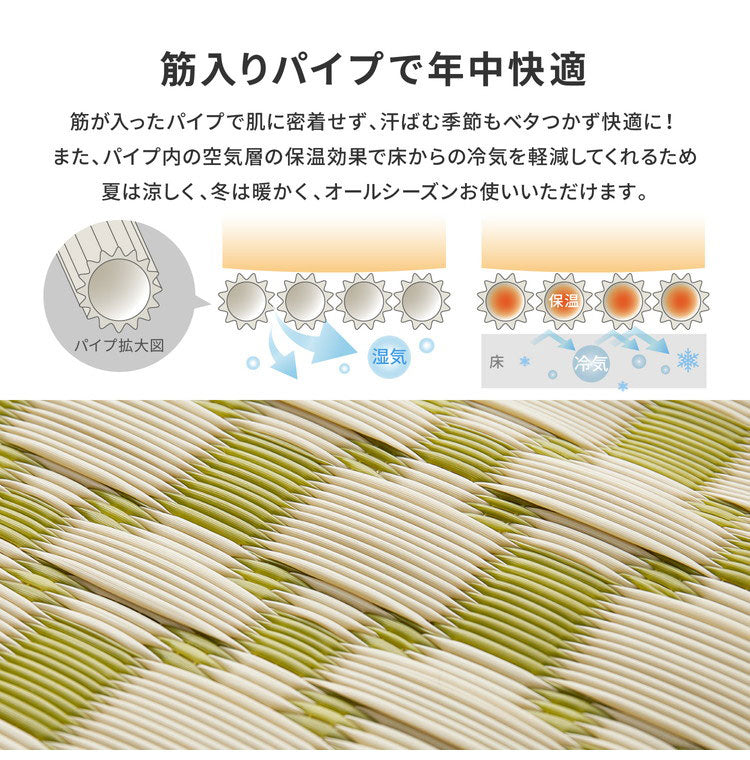 洗える い草風カーペット ルイス 江戸間4.5帖 261×261 花ござ 洗えるラグ 柄上敷き PP素材で水に強い 屋内 屋外 レジャーシート 和風 和モダン シンプル おしゃれ(代引不可)