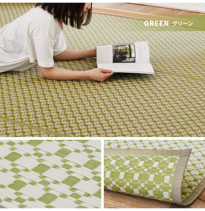 洗える い草風カーペット ルイス 江戸間6帖 261×352 花ござ 洗えるラグ 柄上敷き PP素材で水に強い 屋内 屋外 レジャーシート 和風 和モダン シンプル おしゃれ(代引不可)