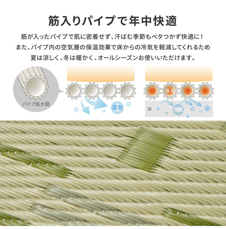 洗える い草風カーペット 柳 江戸間3畳 174×261 花ござ 洗えるラグ 柄上敷き PP素材で水に強い 屋内 屋外 レジャーシート 和風 和モダン シンプル おしゃれ(代引不可)