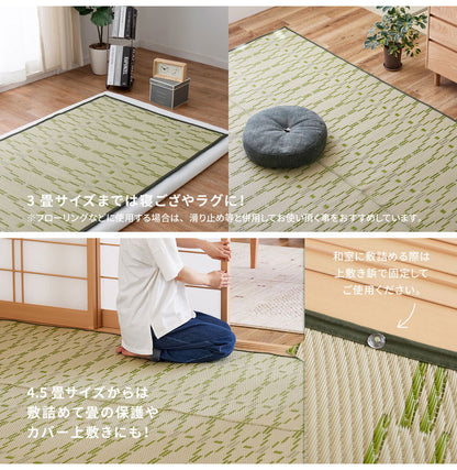 洗える い草風カーペット 柳 江戸間6畳 261×352 花ござ 洗えるラグ 柄上敷き PP素材で水に強い 屋内 屋外 レジャーシート 和風 和モダン シンプル おしゃれ(代引不可)