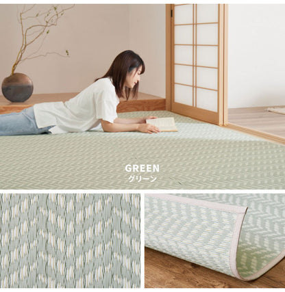 大人かわいい 洗える い草風カーペット パスラッシュ PP 江戸間3畳 174×261 花ござ 洗えるラグ 柄上敷き PP素材で水に強い 屋内 屋外 レジャーシート おしゃれ(代引不可)