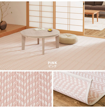 大人かわいい 洗える い草風カーペット パスラッシュ PP 江戸間3畳 174×261 花ござ 洗えるラグ 柄上敷き PP素材で水に強い 屋内 屋外 レジャーシート おしゃれ(代引不可)