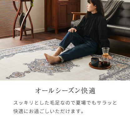 洗えるラグ 190×190cm オリエンタル柄 シャビー シック カーペット ペルシャ絨毯風 デザインラグ ソフトフランネル ラグマット ホットカーペット・床暖房OK 可愛い(代引不可)