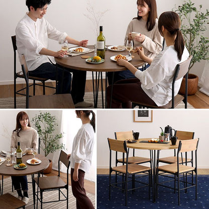 ヴィンテージ円形ダイニング5点セット ダイニング ダイニングテーブル 幅90cm ダイニングチェア 椅子 テーブル シンプルデザイン 木目調 丸テーブル 座り心地快適 安全設計(代引不可)