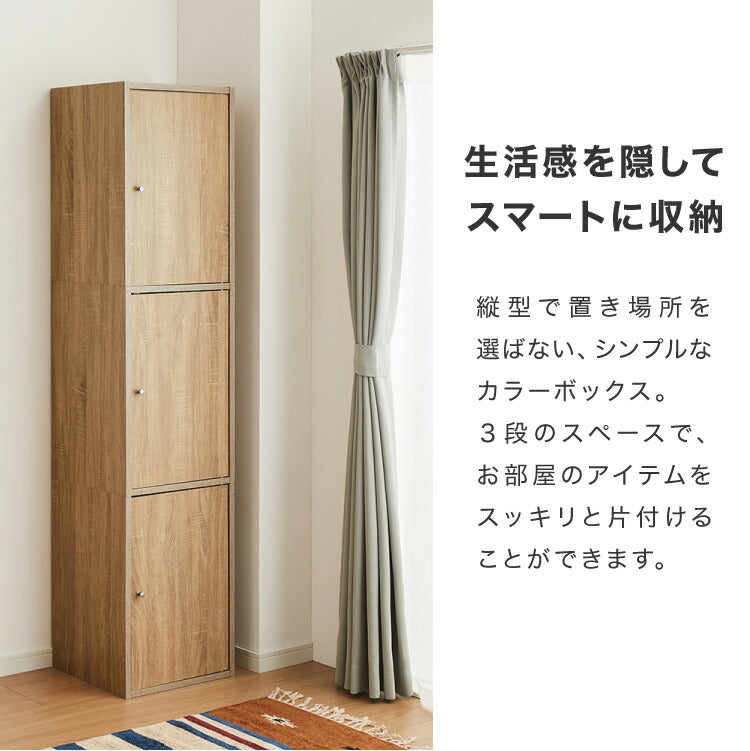 収納ボックス カラーボックス ボックス 3ドア 収納 収納ケース 扉取り外し可能 ラック 本棚 収納ラック オープンラック ハイタイプ 扉付き ドア付き カラボ 木目調 可動棚