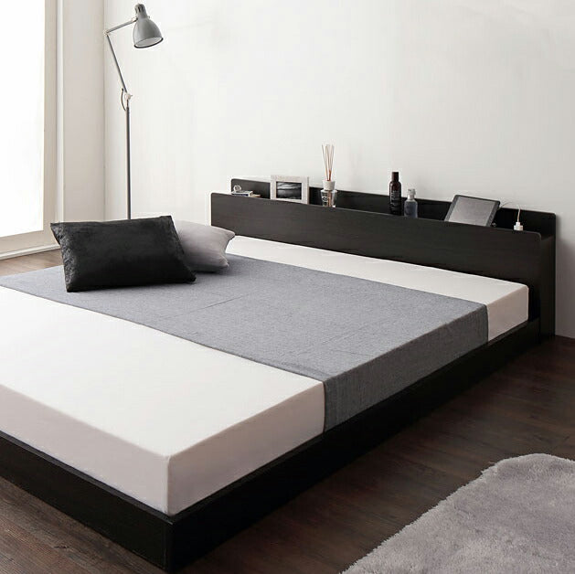 ベッド シングル マットレス付き フロアベッド ローベッド 棚 コンセント付 圧縮ロールボンネルコイル Berge【ベルジュ】(代引不可)