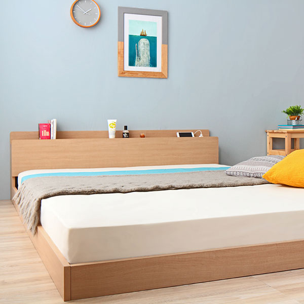 ベッド セミダブル マットレス付き フロアベッド ローベッド 棚 コンセント Bellini ベリーニ 圧縮ロールポケットマットレス(代引不可)