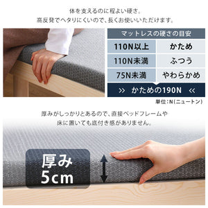 Beleza5 ベレーザ・ファイブ 高反発プロファイルウレタンマットレス シングル グレー 幅97cm 奥行195cm 布団 硬め ウレタンマットレス 通気性向上 寝返り楽々 圧力分散(代引不可)