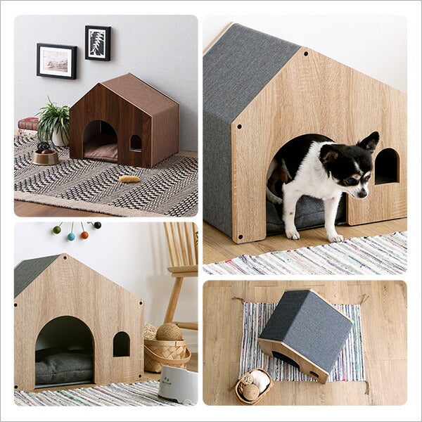 ペットハウス クッション付き 天然木製 ペットハウス ペットベット 犬 猫 ペット クッション付き 屋根付き 天然木 木製 かわいい 収納(代引不可)