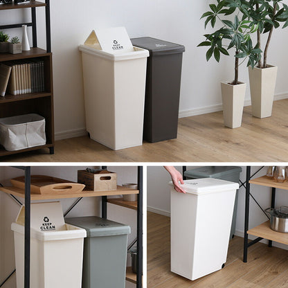 スライドオープンタイプ ゴミ箱45L ゴミ箱 45L ダストボックス 屋外 屋内 キャスター付き ポリプロピレン ごみ箱 分別ゴミ箱 キッチン スライドロック式 スライドペール アースカラー(代引不可)