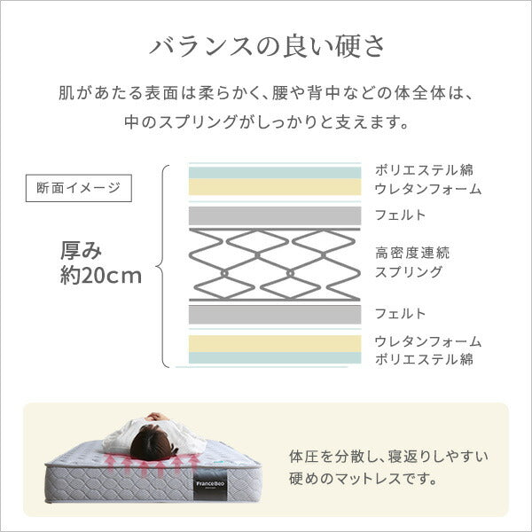 フランスベッド 高密度連続スプリングマットレス 硬め 日本製 (シングル) フランスベッド マットレス ジャガード シングル 硬め ハード 高密度連続スプリング 家具 インテリア ベッド おしゃれ(代引不可)