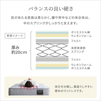 フランスベッド 高密度連続スプリングマットレス 硬め 日本製 (セミダブル) フランスベッド マットレス ジャガード セミダブル 硬め ハード 高密度連続スプリング 家具 インテリア ベッド(代引不可)
