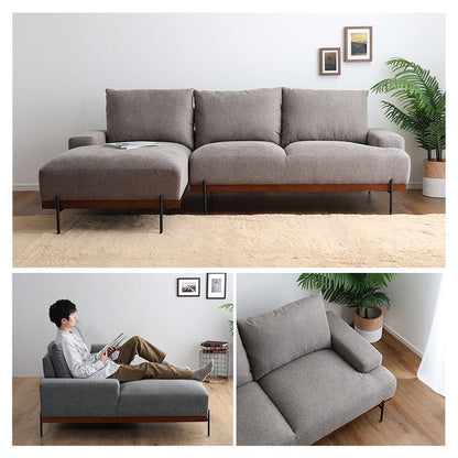 スチール脚がスタイリッシュな3人掛けカウチソファ【Tylor-タイラー-】 カウチソファ 3人掛け スチール脚 北欧 ファブリック おしゃれ ファミリー リビング ソファ 肘付 オットマン モダン(代引不可)