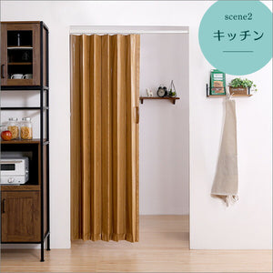 つっぱり木目調アコーディオンドア 100×175cm アコーディオンドア アコーディオン つっぱり おしゃれ パネルドア 間仕切り 幅70~100cm 高さ175cm 省エネ おしゃれ つっぱり式 木目調タイプ(代引不可)