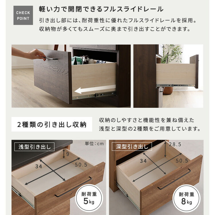 日本製 特殊鋼板を使った組み合わせキッチンカウンター 180cm 引き出し収納+引き出し収納+扉収納 キッチンカウンター キッチン収納 木目 スチール 収納棚 キッチン リビング(代引不可)