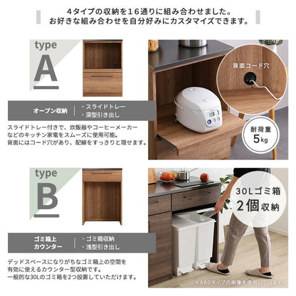 日本製 特殊鋼板を使った組み合わせキッチンカウンター 180cm 引き出し収納+引き出し収納+扉収納 キッチンカウンター キッチン収納 木目 スチール 収納棚 キッチン リビング(代引不可)