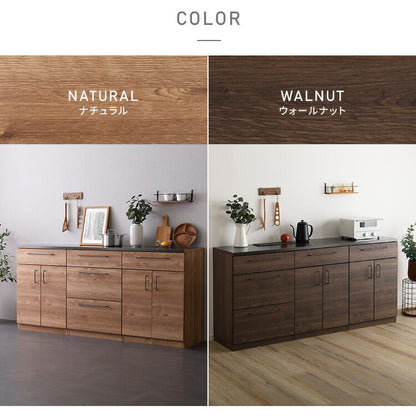 日本製 特殊鋼板を使った組み合わせキッチンカウンター 180cm 引き出し収納+扉収納+扉収納 キッチンカウンター キッチン収納 木目 スチール 収納棚 キッチン リビング(代引不可)