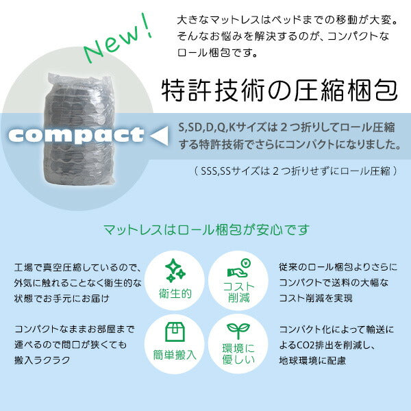 特許技術の圧縮梱包 ポケットコイルマットレス シングル マットレス 寝具 シングル ポケットコイル ポケットコイルマットレス 高品質 コンパクト コンパクト梱包 高密度コイル(代引不可)