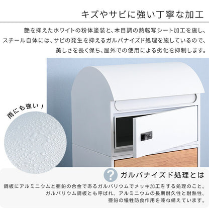 宅配ボックス スリムロータイプ 2ボックス ホワイト メープル 郵便ポスト 宅配 玄関 荷物受け 大容量 2BOX A4対応 ダイアルロックキー 鍵付き メールボックス(代引不可)