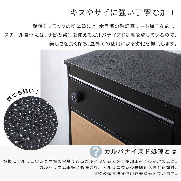 宅配ボックス スリムハイタイプ 3ボックス ブラック オーク 郵便ポスト 宅配 玄関 荷物受け 大容量 3BOX A4対応 ダイアルロックキー 鍵付き メールボックス(代引不可)